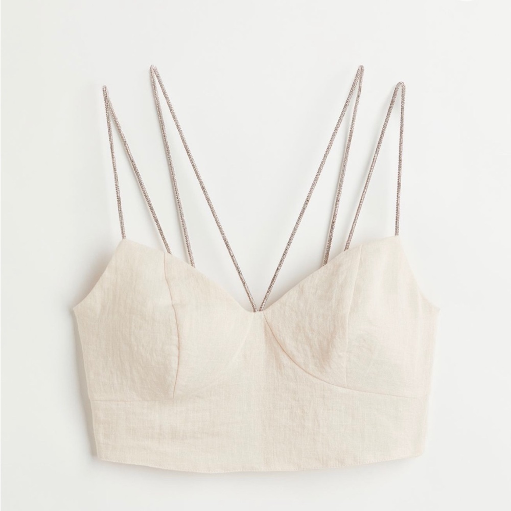 H&M linen rhinestone top